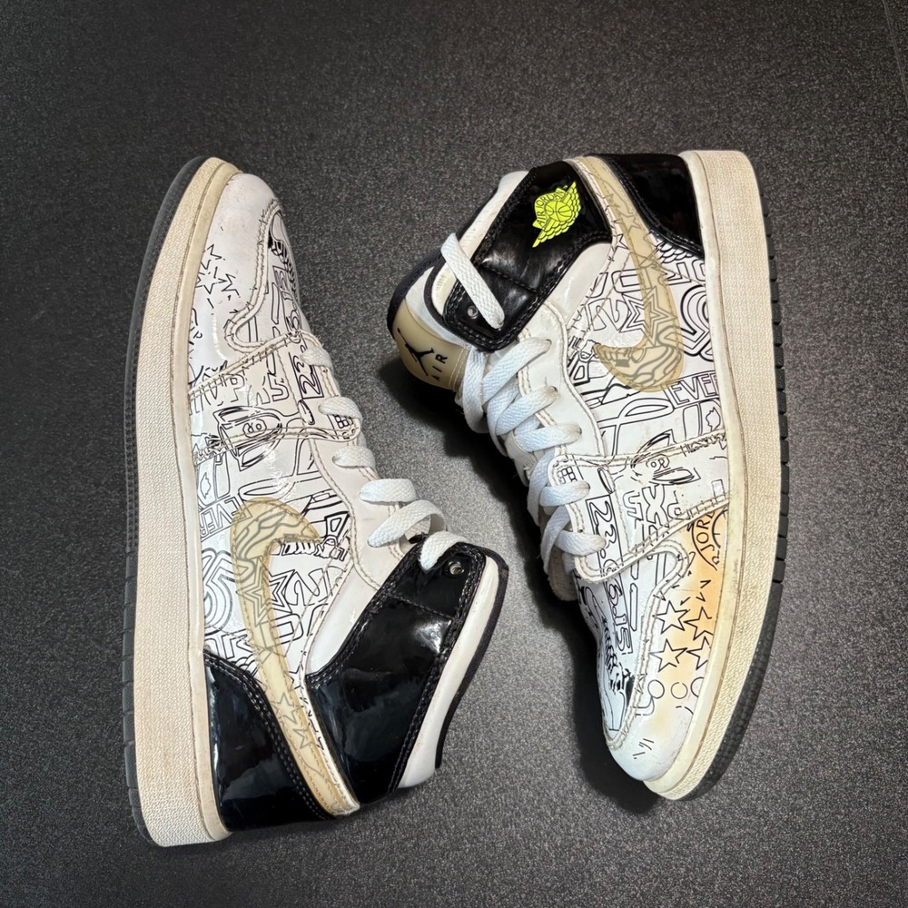 Nike Air Jordan 1 Mid SE DIY Black Graffiti DC4099-100 youth 6.5 white sneakers